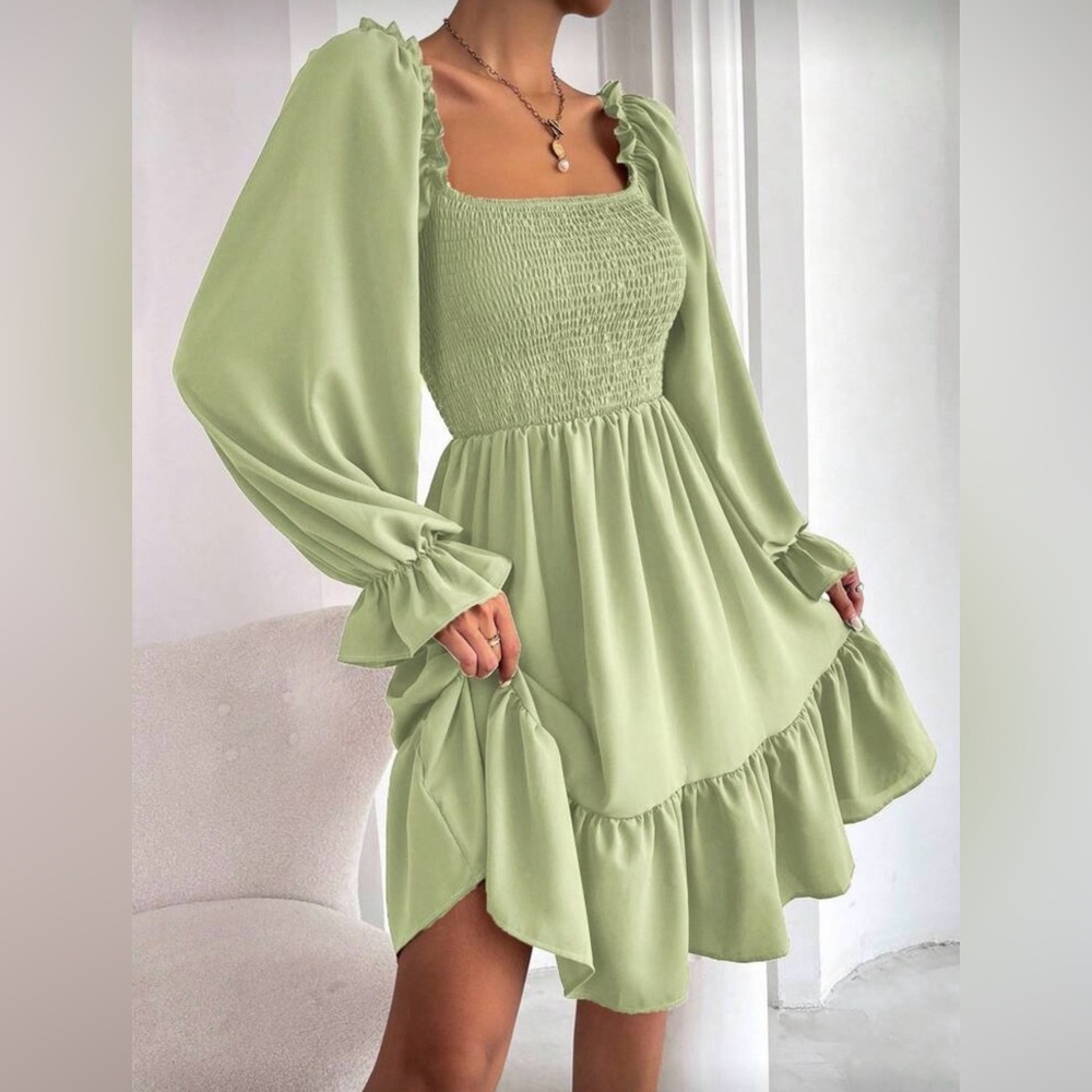 SHEIN Sage Green Long Sleeve Dress
